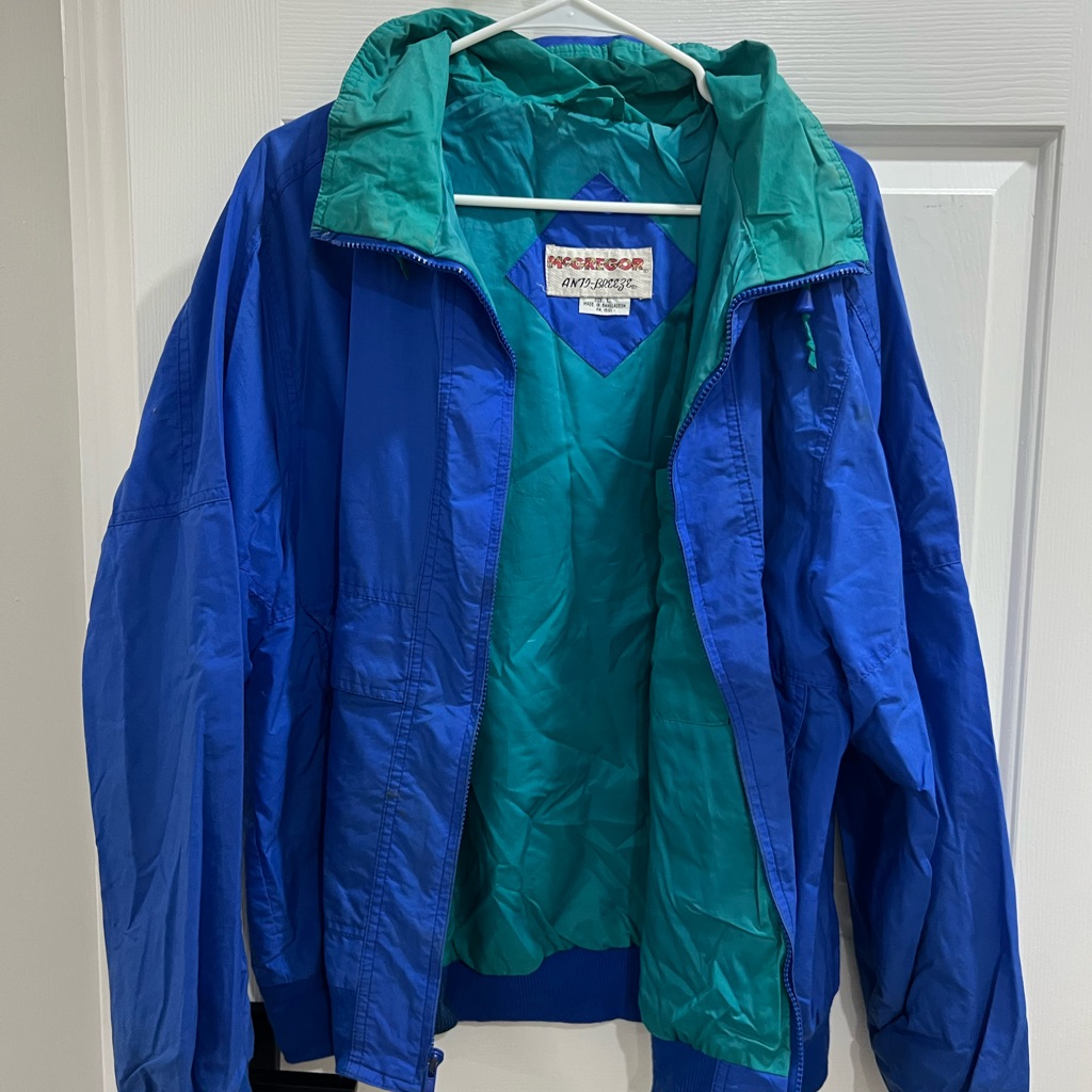 1980s Vintage Blue And Green Windbreaker Jacket